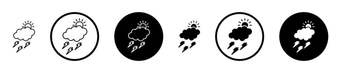 Thunderstorm icons set in black filled and stroke line style