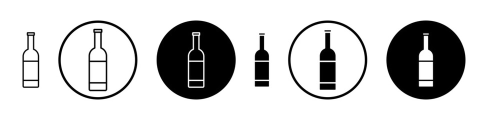 Wine bottle icon set in black filled and stroke line style.