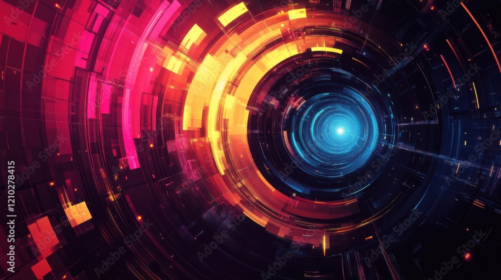Poster a colorful circular tunnel with a light at the end