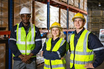 group professional warehouse worker. stock inventory team staff employee working in cargo storage