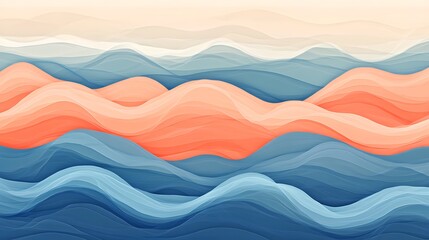 Abstract Waves of Blue Coral and Cream Hues