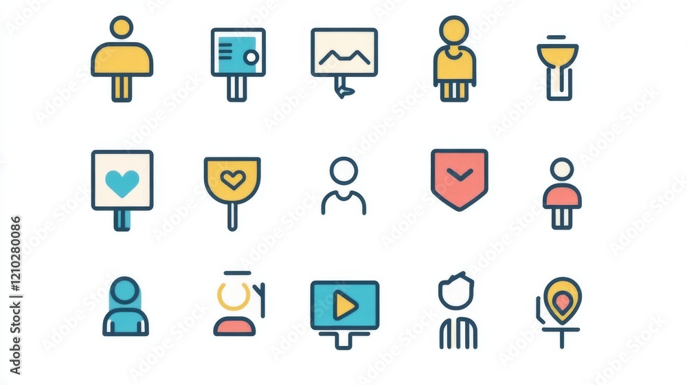 Aufkleber recommender system linear icons set. personalized advertising, service rating. data organization. cu