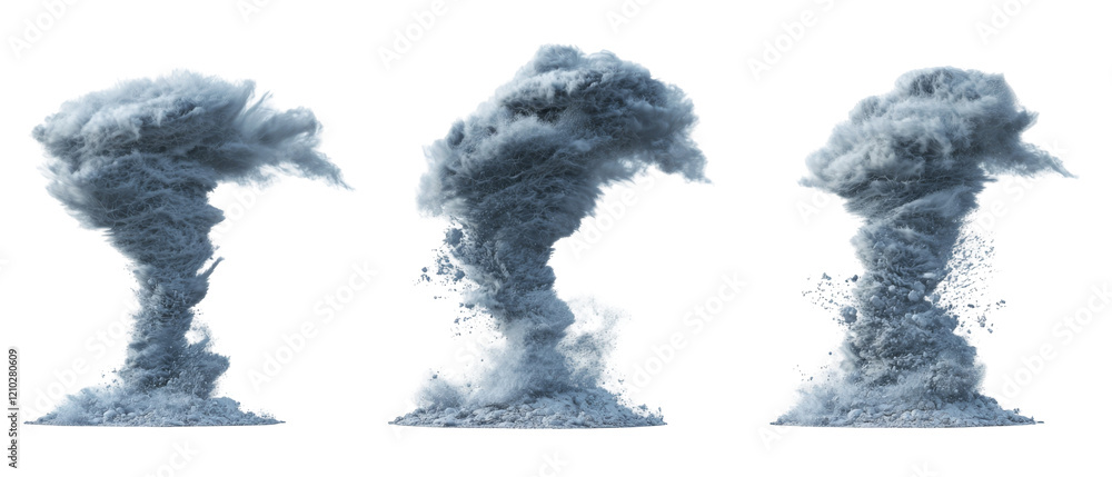 Poster dynamic tornado renderings showcasing powerful structures and movement