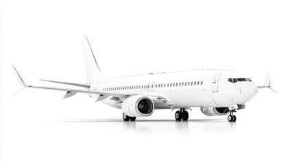Obraz premium White passenger jet on runway, isolated background, air travel, transportation