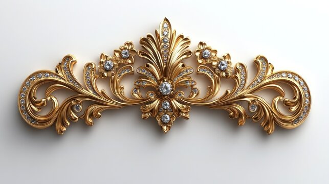 Gold ornate diamond design, white background, jewelry, decor