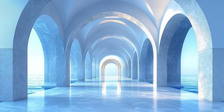Abstract architecture background, futuristic white arched interior 3d render , isolated on white background,  , copy space for text,