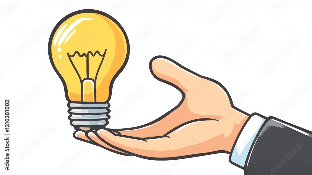 Poster hand take lightbulb line art vector icon with editable stroke. outline symbol of idea. inspiration p