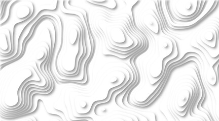 Abstract 3d wavy line paper cut white background. Topographic canyon geometric map relief texture with curved layers and shadow.