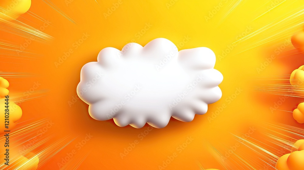 Poster a vibrant yellow background with a fluffy white cloud centered, surrounded by dynamic rays, creating