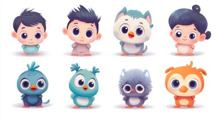 Vector set - eight cartoon babies.