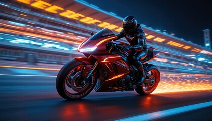 Obraz premium Photo of a racer on his sports motorbike, speeding along at high speed