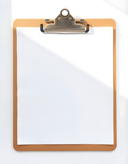 antique clipboard with sheet of paper isolated on white, smooth light