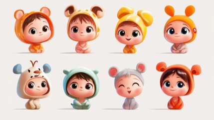 Fototapeta premium Vector set - eight cartoon babies.