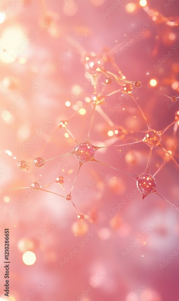Poster abstract network of interconnected nodes with pink and golden hues creating a dreamy effect