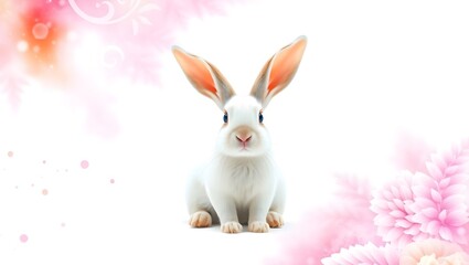 Obraz premium A white rabbit nestled in a serene, all-white space radiating tranquility.