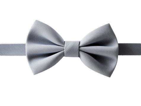 a grey bow tie isolated no background png. The bow tie appears to be made of a textured fabric and is neatly tied.