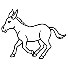 Line drawing, simple cartoon donkey, black and white illustration, side view, outlined animal, children's coloring book style