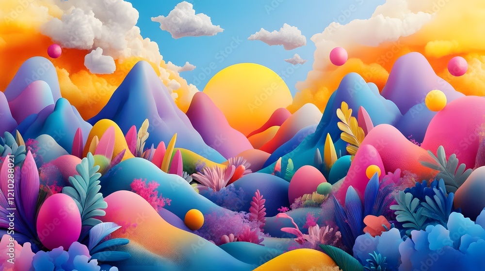 Poster vibrant whimsical world of colorful playful shapes soft gradients and adventurous bold designs full 