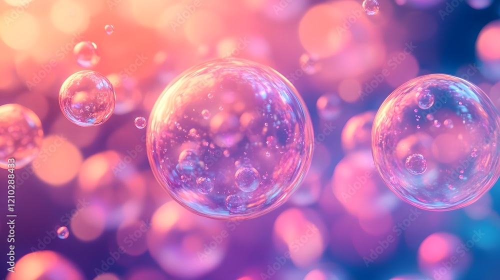 Poster soft dreamy abstract bubbles glowing with vibrant luminescent colors flowing gently to create a smoo