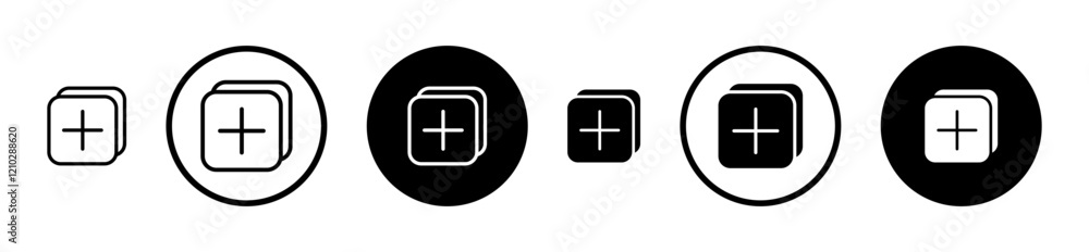 Poster add apps icons set in black filled and stroke line style