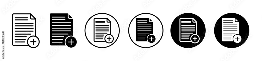 Poster add document icons set in black filled and stroke line style