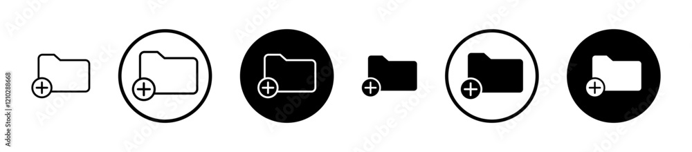 Poster add folder icons set in black filled and stroke line style