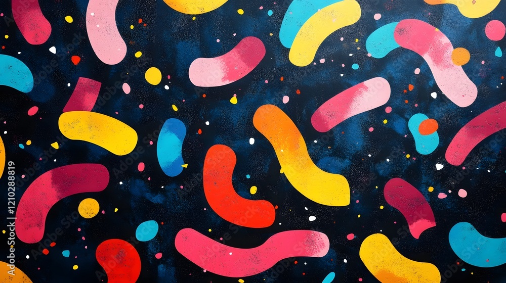 Poster vibrant abstract confetti patterns with sparkling gradients and playful aesthetic details cheerful f