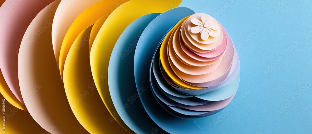Poster a vibrant arrangement of layered paper circles in pastel colors, creating a visually appealing and a