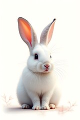 A serene white rabbit its fur blending seamlessly with the white surroundings.
