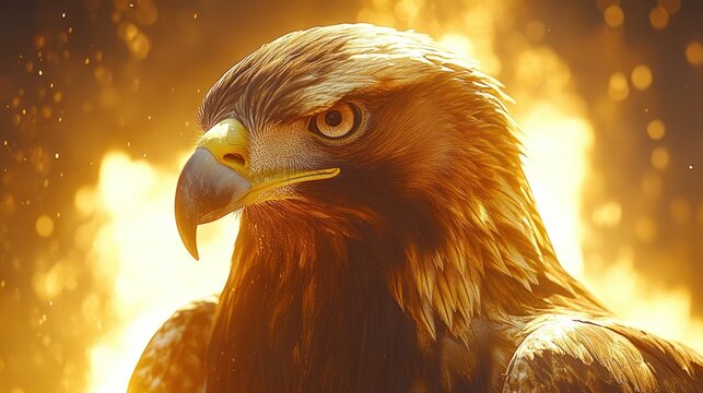 Golden Eagle Fiery Background Portrait