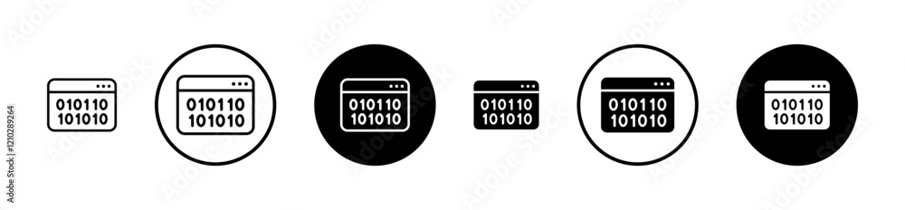 Poster binary code icons set in black filled and stroke line style