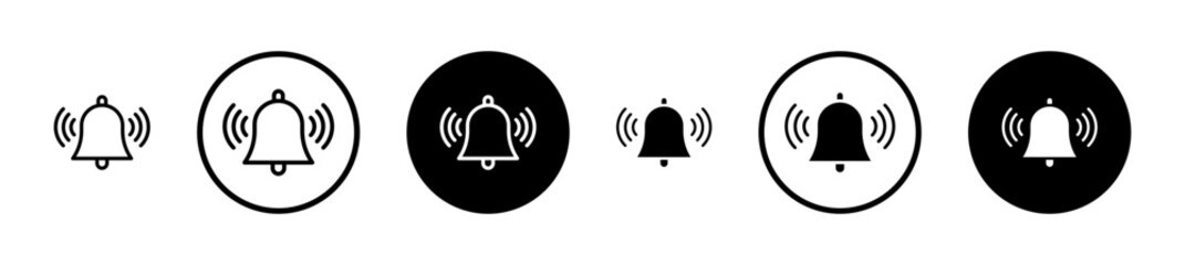 Bell ring icons set in black filled and stroke line style