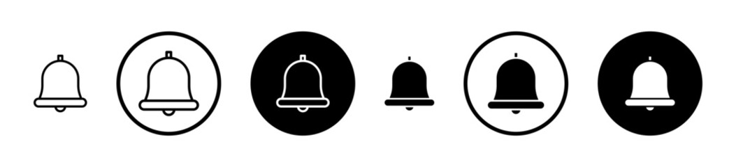 Bell ring icons set in black filled and stroke line style
