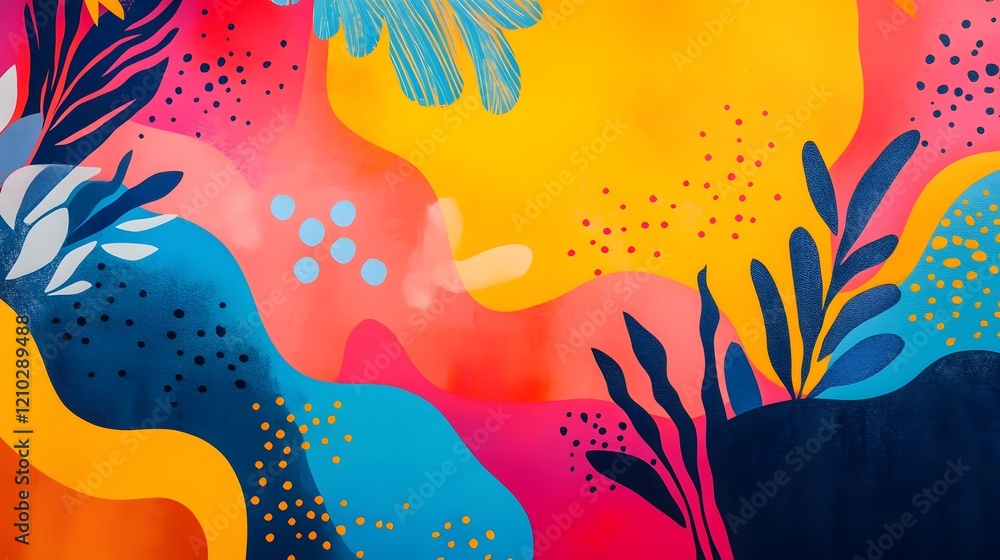 Poster vibrant and colorful abstract design featuring gradient patterns playful decorative elements and a m