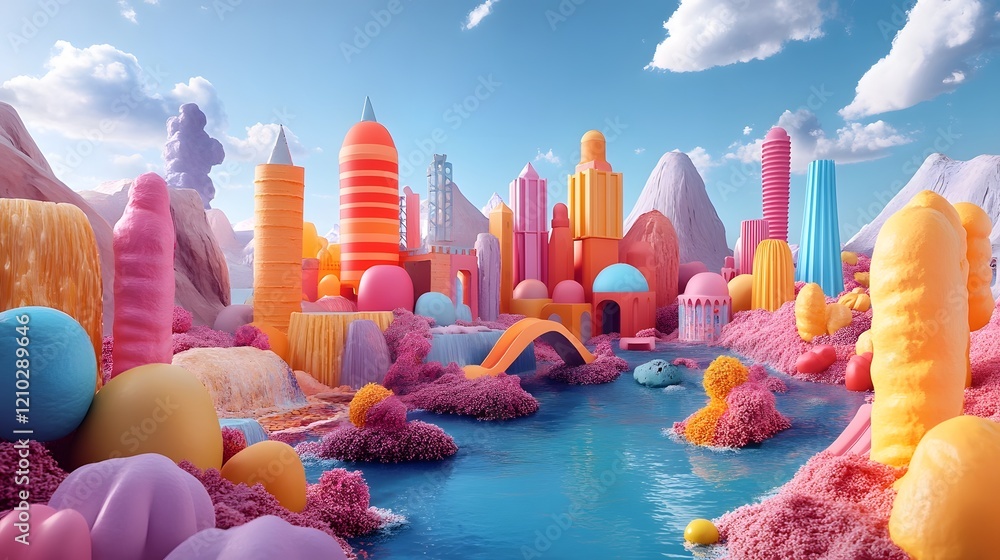 Poster vibrant and whimsical abstract shapes with bold textures and smooth flowing elements