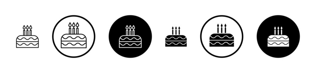 Cake birthday icons set in black filled and stroke line style