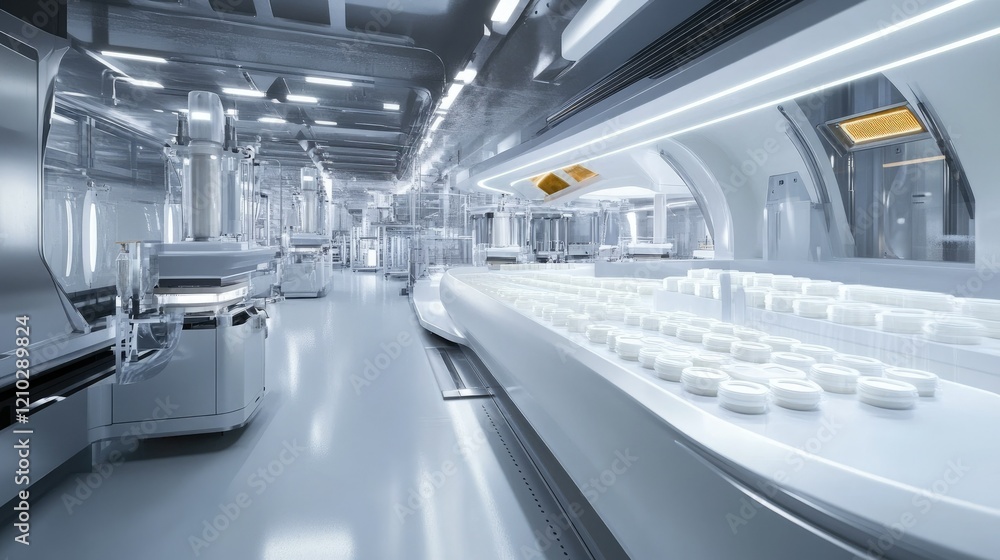 Aufkleber high-tech yogurt production line with automated machines packaging yogurt containers in a clean and 