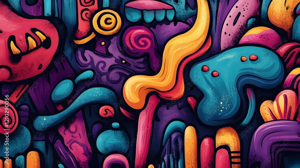 Aufkleber bright and cheerful doodle style art featuring bold colorful strokes imaginative details and soft sh