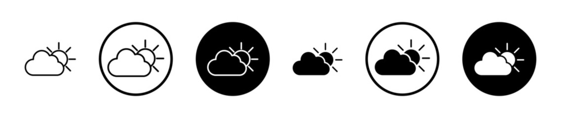 Cloud sun icons set in black filled and stroke line style