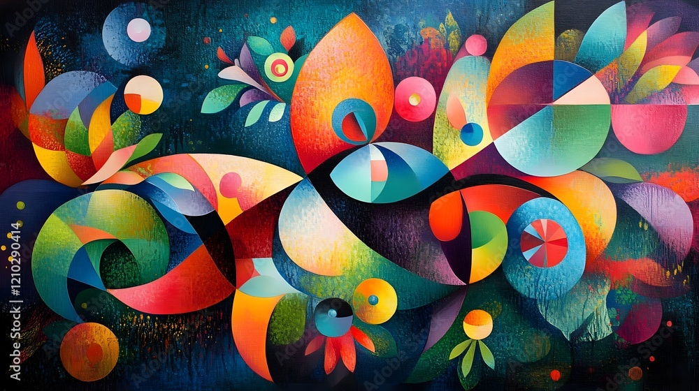 Poster visually striking and imaginative abstract artwork showcasing a harmonious blend of bold colors dyna