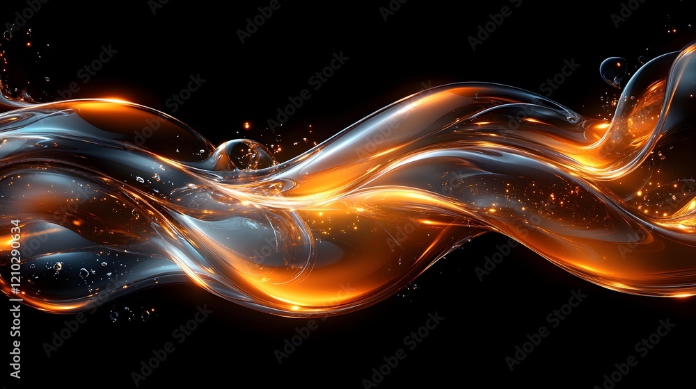 Poster dazzling fluid shapes in vivid luminous glow captivating digital composition featuring smooth textur