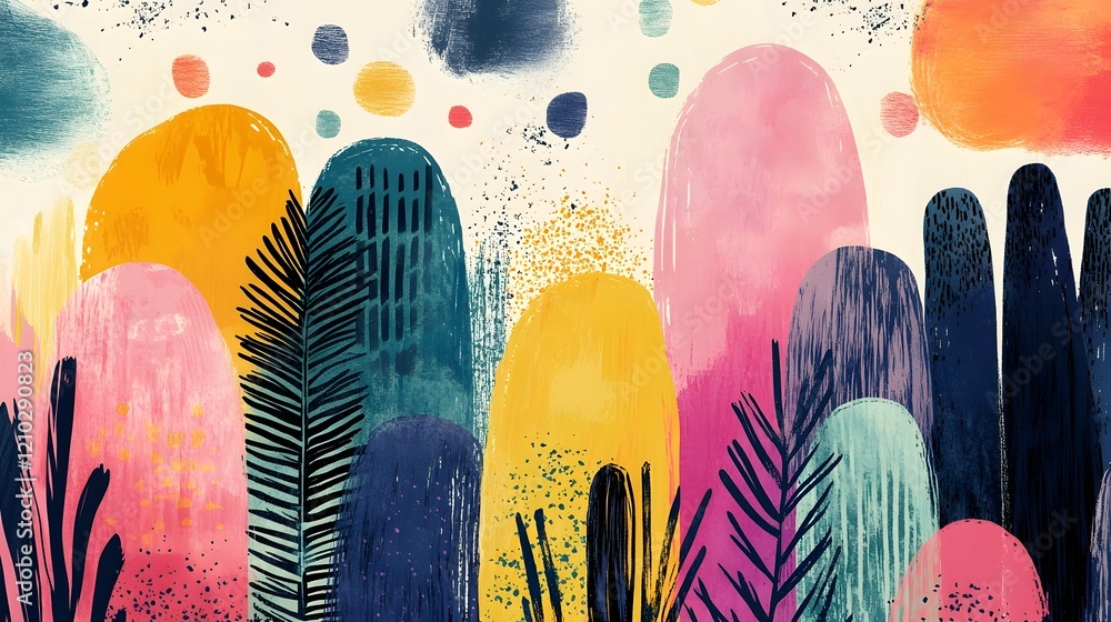Poster playful and dynamic abstract composition featuring captivating gradients whimsical textures and fun 