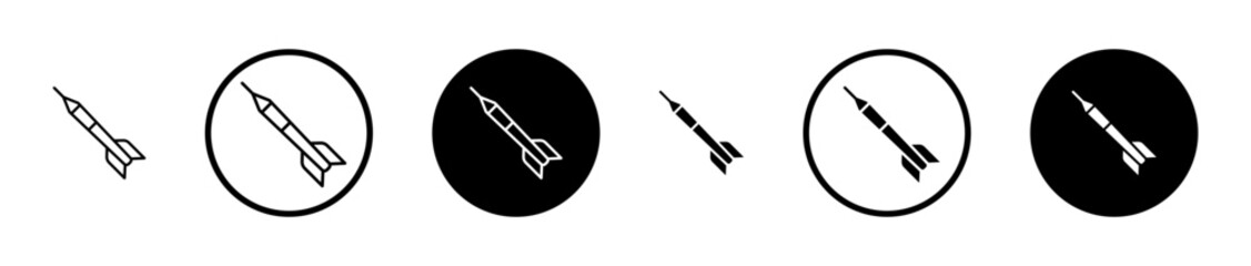 Dart icons set in black filled and stroke line style