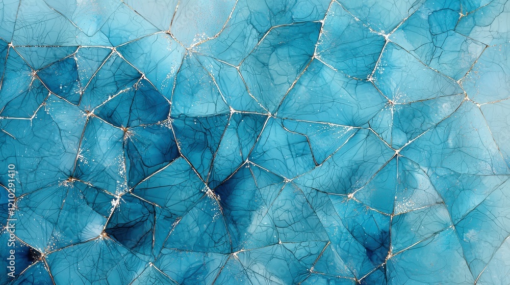 Poster abstract blue texture with intricate lines and patterns resembling frozen ice or cracked glass in a 