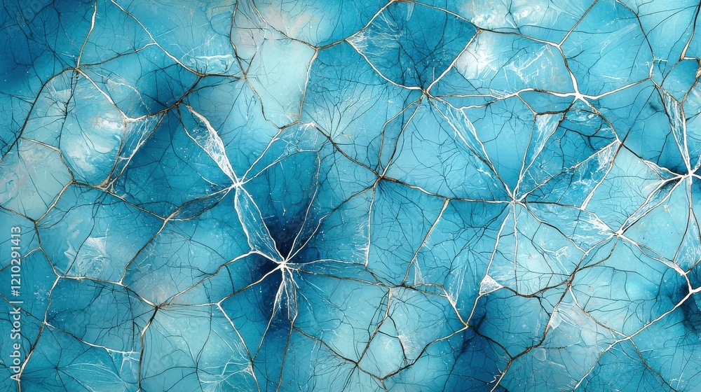 Poster stunning close-up of blue cracked surface resembling natural ice formations with intricate patterns 