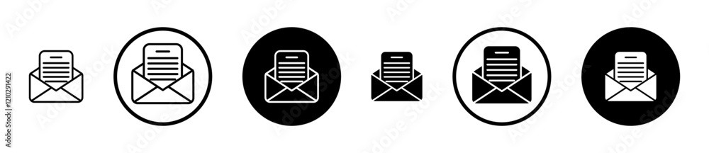 Poster envelope open icons in black and blue set