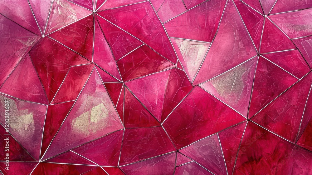 Poster exquisite geometric patterns in vibrant pink and red hues showcase intricate designs and textures on