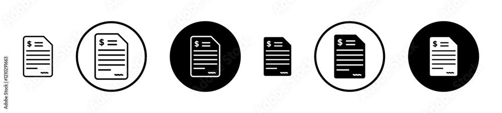 Poster file invoice icons set in black filled and stroke line style