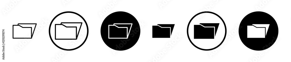 Poster folder icons set in black filled and stroke line style