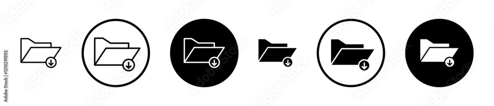 Poster folder download icons set in black filled and stroke line style